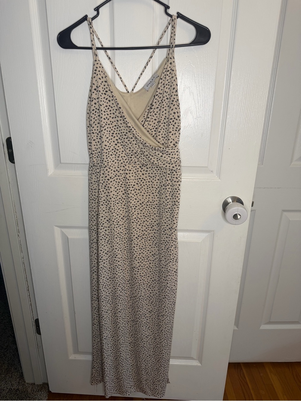 Gilli Beige Maxi Dress with Black Dot Print